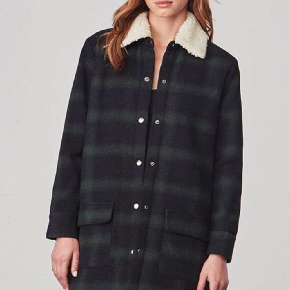 BB Dakota Bradley Plaid Sherpa Wool Coat